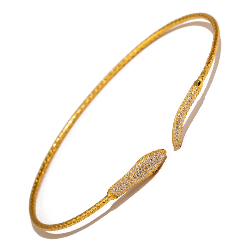 Thumbnail of Serpent Queen Emerald Eyes Gold Choker Necklace - Gold image