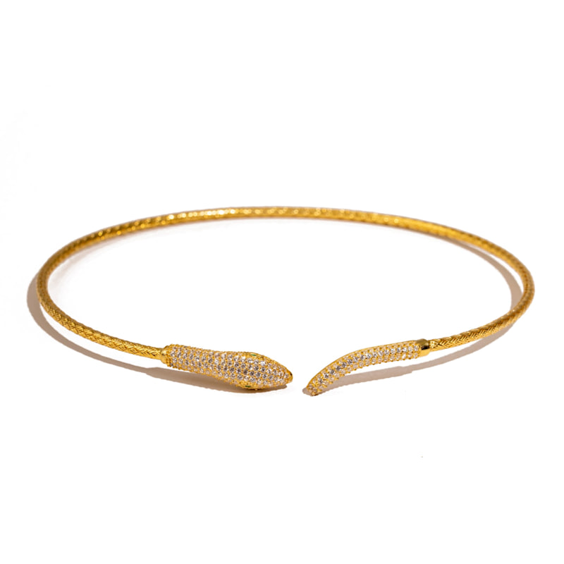 Thumbnail of Serpent Queen Emerald Eyes Gold Choker Necklace - Gold image