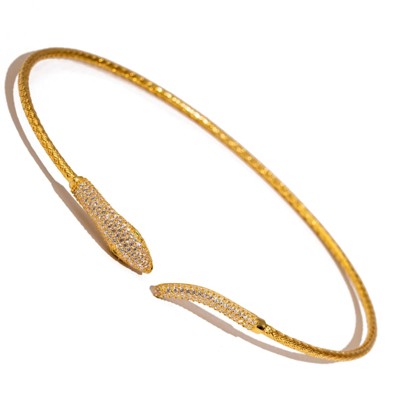 Thumbnail of Serpent Queen Emerald Eyes Gold Choker Necklace - Gold image