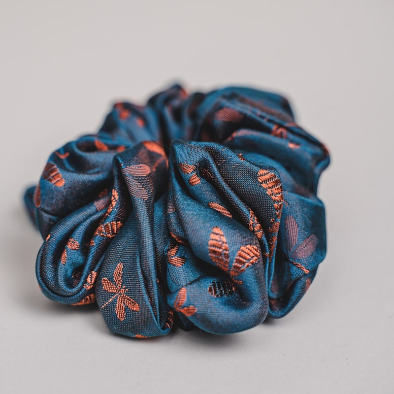 Thumbnail of Set Of Five Large Mulberry Jacquard Silk Scrunchies – Handmade image