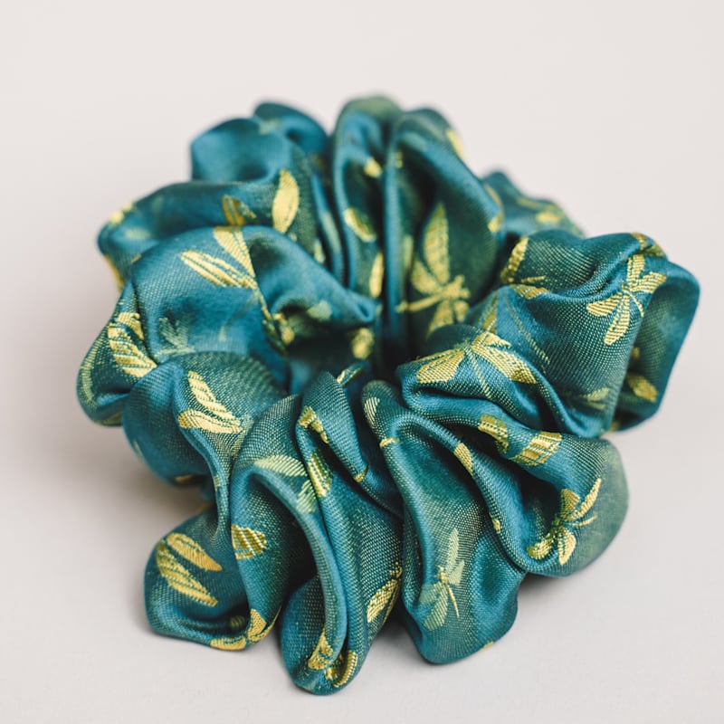 Thumbnail of Set Of Five Large Mulberry Jacquard Silk Scrunchies – Handmade image