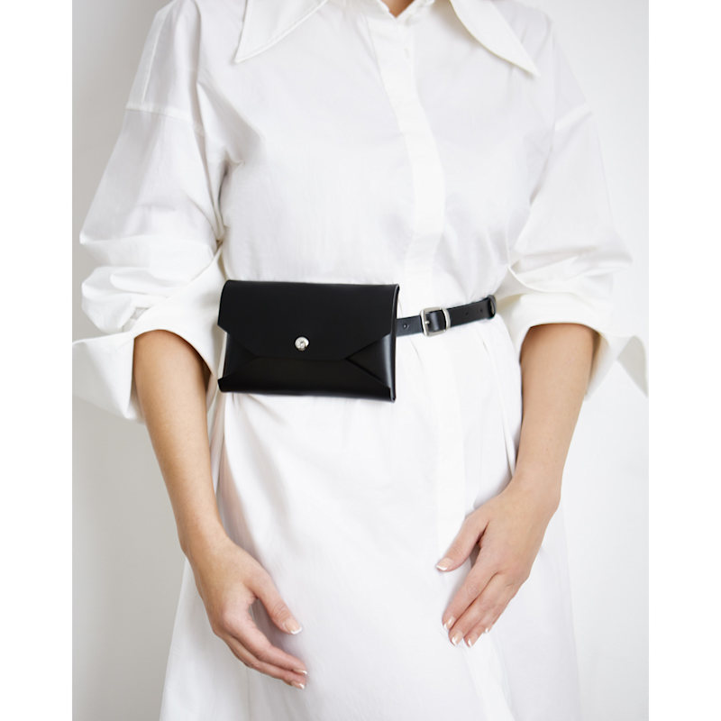Thumbnail of Set Of Real Leather Harness Athena With Phone Pouch - Black With Silver Buckles image