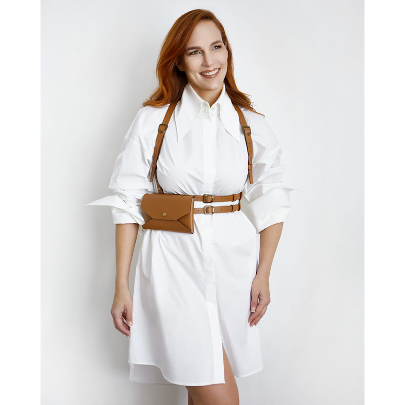 Thumbnail of Set Of Real Leather Harness Athena With Phone Pouch - Brown image