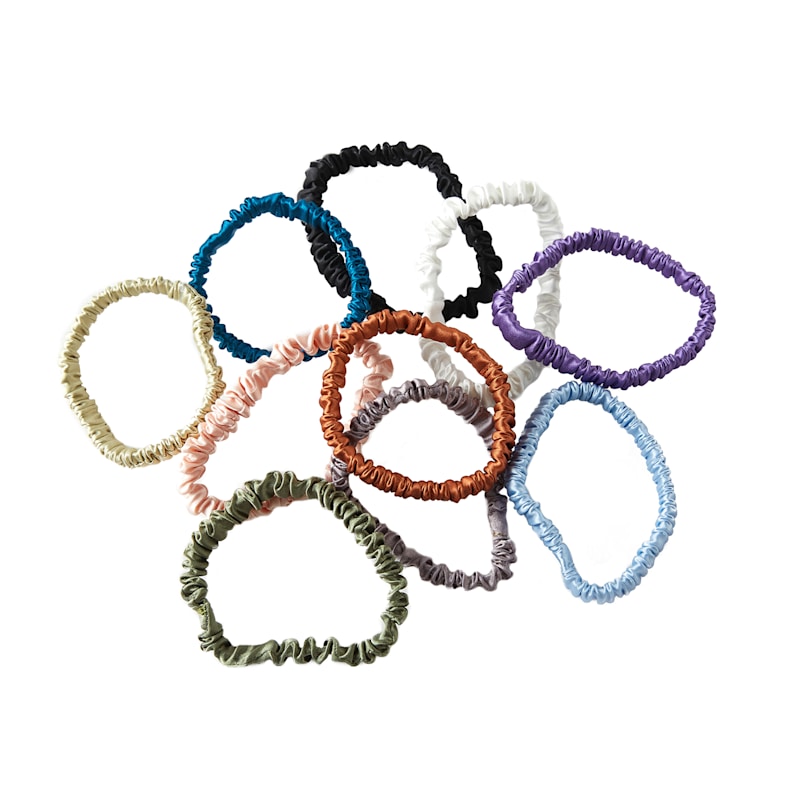 Thumbnail of Set Of Ten Mulberry Silk Skinny Scrunchies Mystery Bag - Zero Waste Solid And Print image