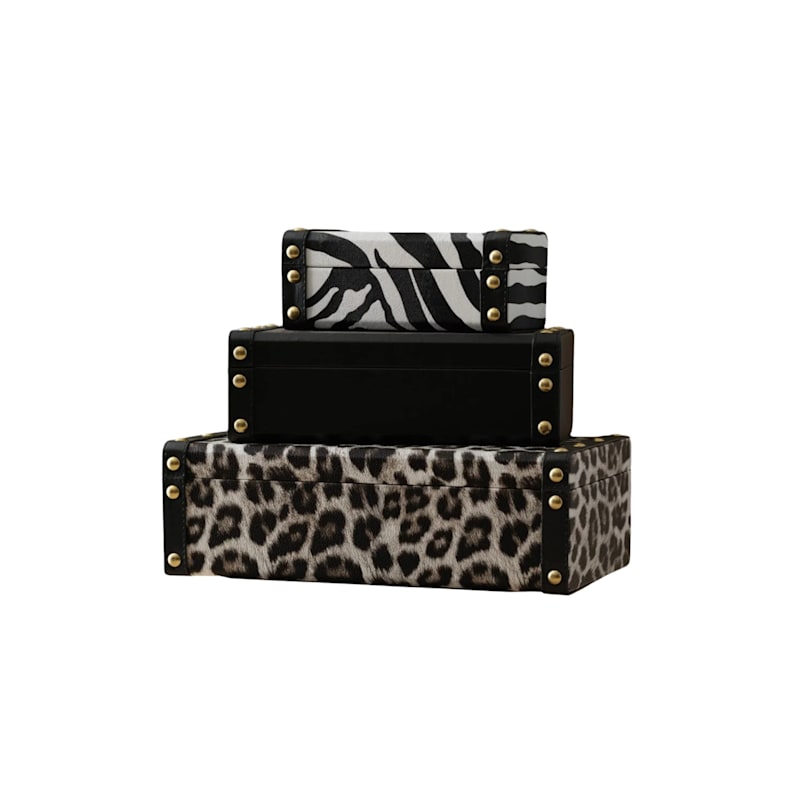 Set Of Three Leather Storage Boxes With Brass Stud Detail | MARLETH ...
