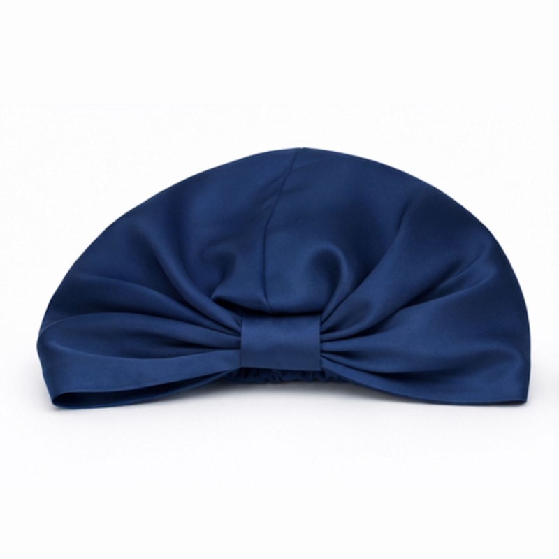 Thumbnail of Set Of Two Double-Layer Silk Bonnets - Teal And Navy Blue - Nineteen Momme Mulberry Silk Lined image