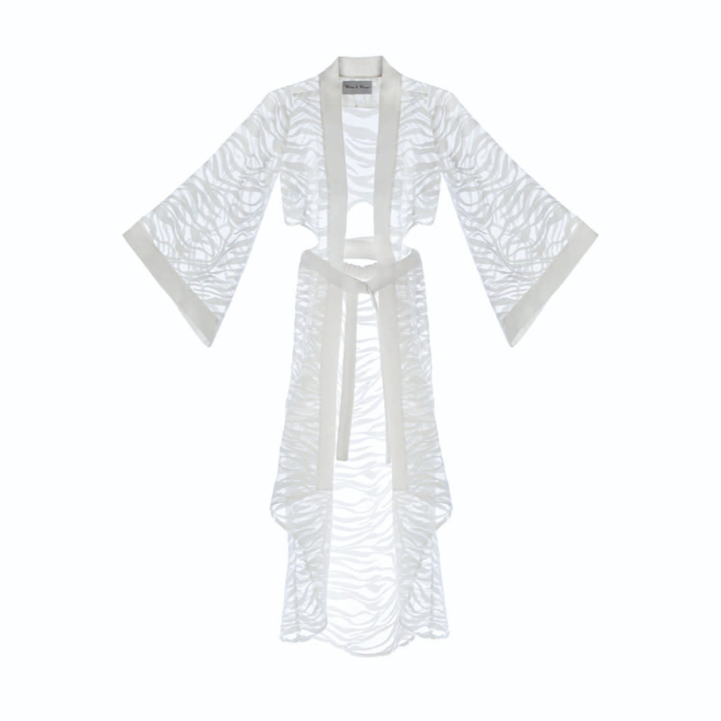 Thumbnail of Sevilla Off-White Color, Sheer Zebra Patterned Design Kimono Dress image