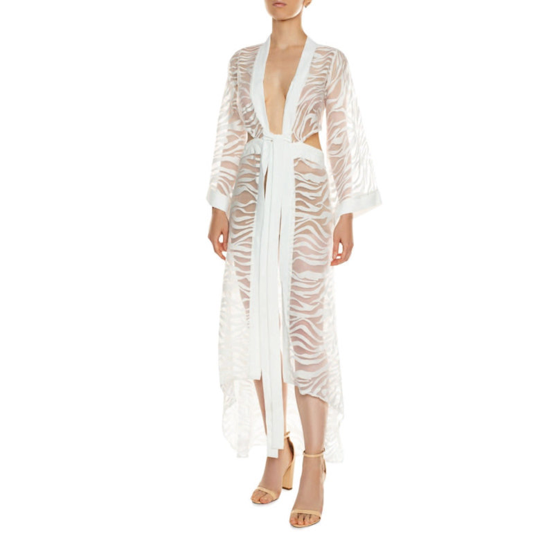Thumbnail of Sevilla Off-White Color, Sheer Zebra Patterned Design Kimono Dress image