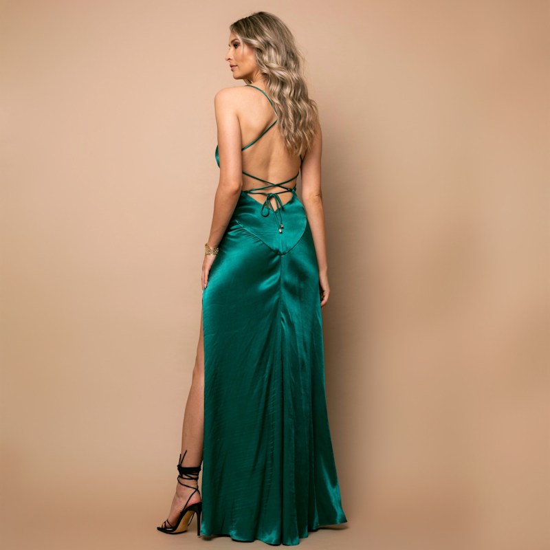 Green Satin Dress Maxi ESTRELLA HALTER MAXI DRESS - EMERALD GREEN  CHIC LE  FRIQUE Lulu's Formal Invitation Emerald Green Satin Cowl Neck Maxi Dress  Size S Party | eBay