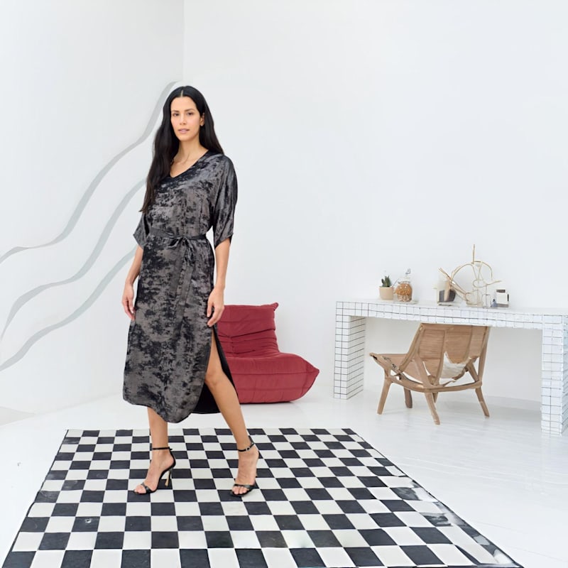 Thumbnail of Shadow Of Sequin Shimmer Long Kaftan Dress With Side Slit - Black Party Dress image