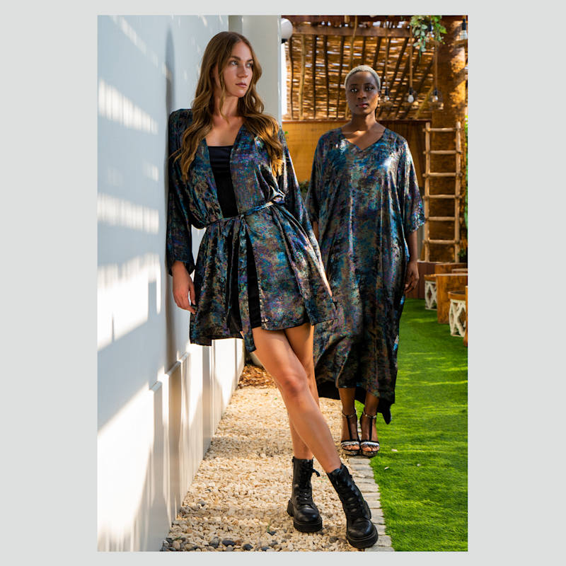 Thumbnail of Shadow Of Sequin Shimmer Long Kaftan Dress - Rainbow Black Party Dress image