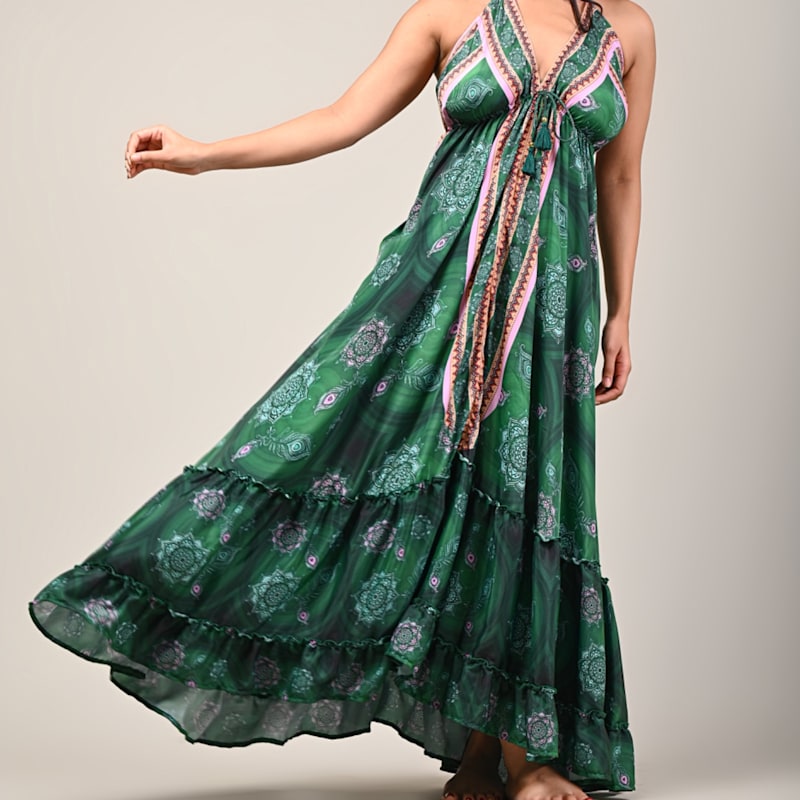 Sharman Silk Halter Dress - Green | Dijo Clothing | Wolf & Badger