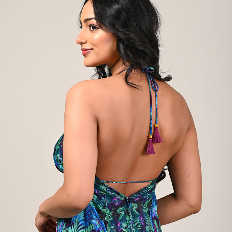 Sharman Silk Halter Dress - Tropical Anahata | Dijo Clothing | Wolf & Badger