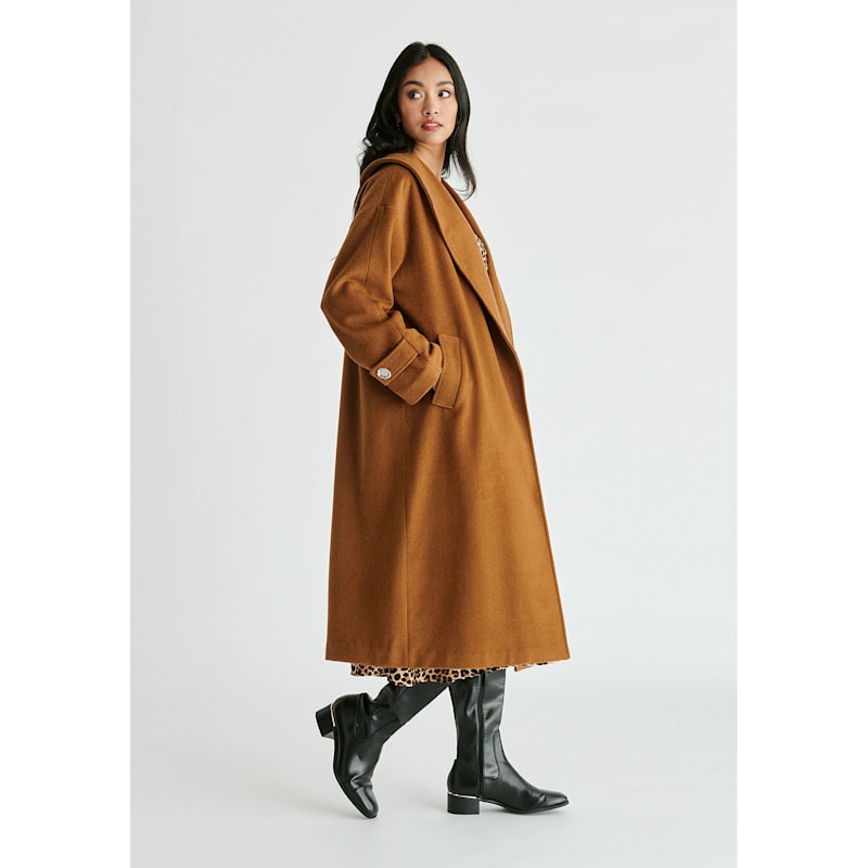 Shawl Collar Wool Coat With Belt In Camel | PAISIE | Wolf & Badger