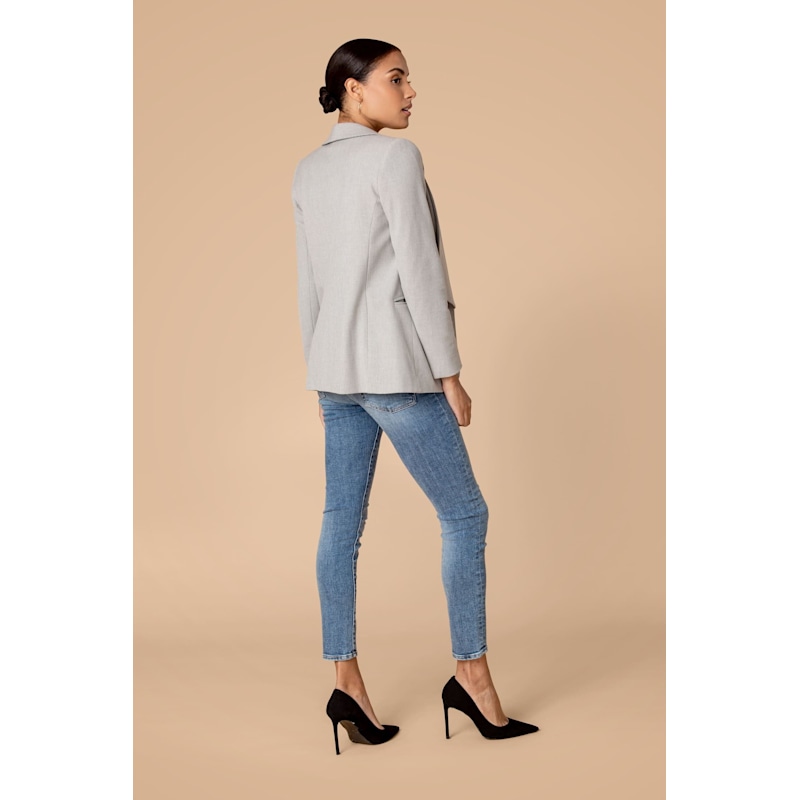 Thumbnail of Shawl Collared Boyfriend Blazer In Grey Mini Check image