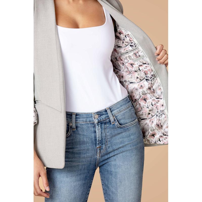 Thumbnail of Shawl Collared Boyfriend Blazer In Grey Mini Check image