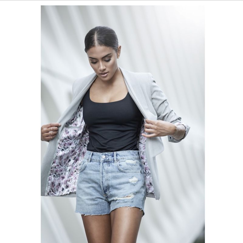 Thumbnail of Shawl Collared Boyfriend Blazer In Grey Mini Check image