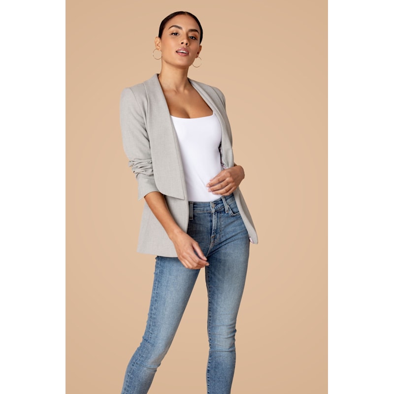 Thumbnail of Shawl Collared Boyfriend Blazer In Grey Mini Check image