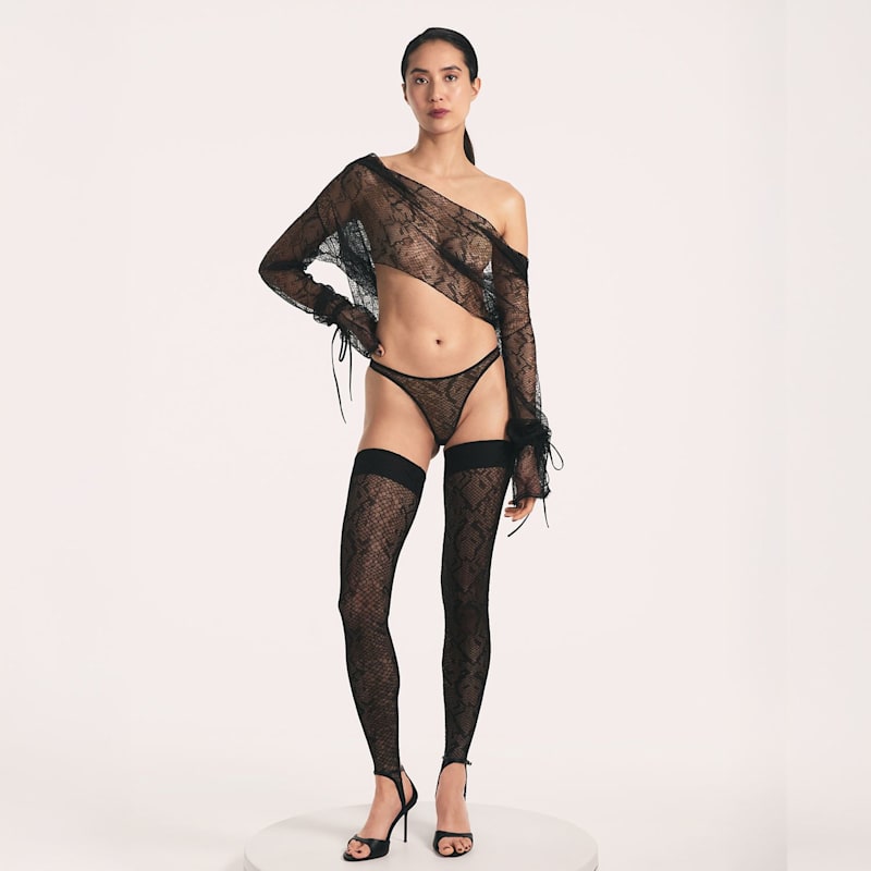 Thumbnail of Sheathe Black Snake Lace Low-Rise Thong image