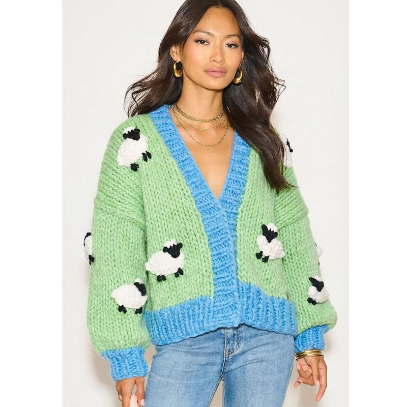 Thumbnail of Sheep Pattern Hand Knit Cardigan image