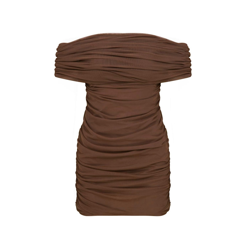 Thumbnail of Sheer Dress - Fitted Sheer-Look Mini Dress With Inner Lining - Mocha Muse image