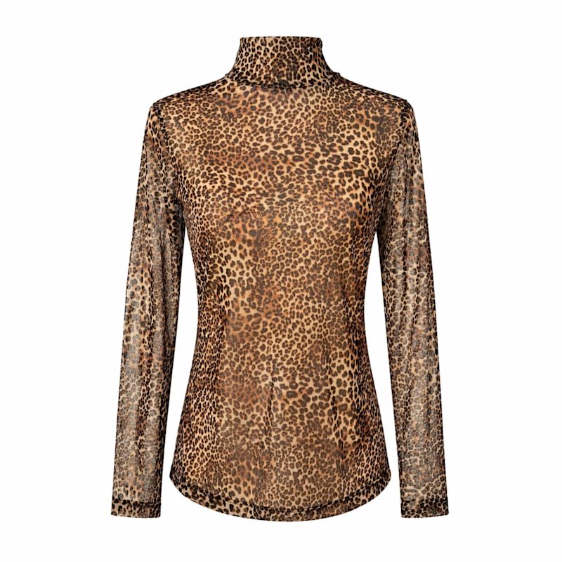 Thumbnail of Sheer Leopard Print Mesh Turtleneck Top image