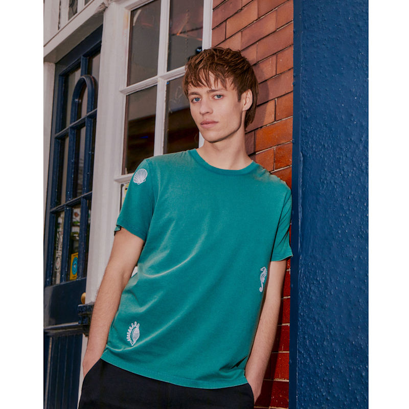 Thumbnail of Shell Embroidered Organic Cotton T-Shirt Teal Men image