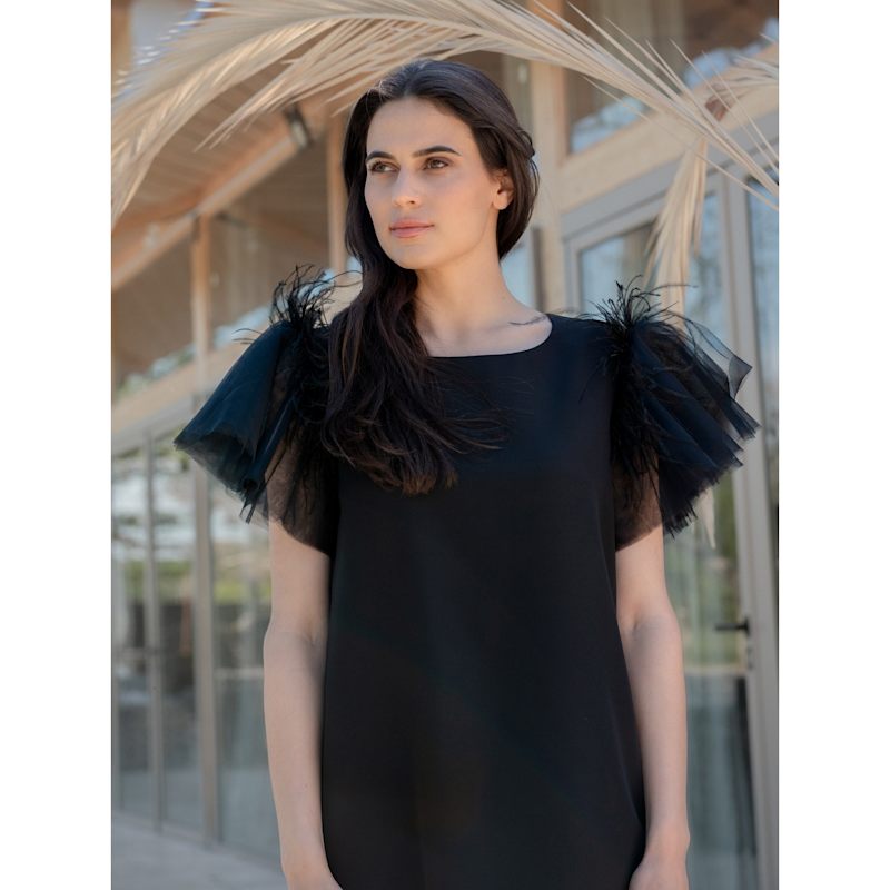 Thumbnail of Short A Line Dress With Winged Tulle Sleeves image
