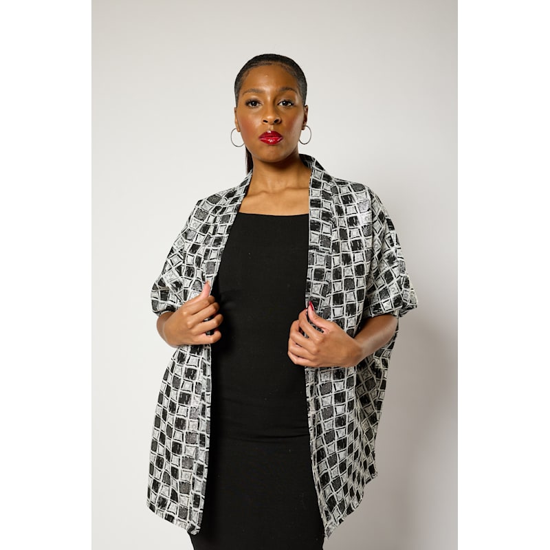 Thumbnail of Short Checkered Kimono Jacket image