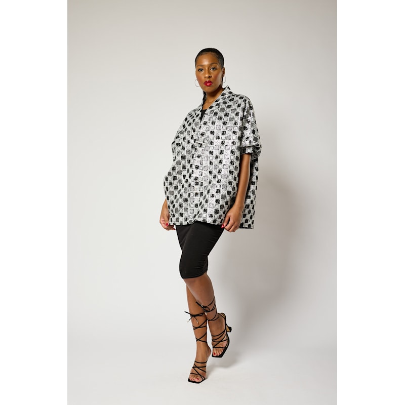 Thumbnail of Short Checkered Kimono Jacket image