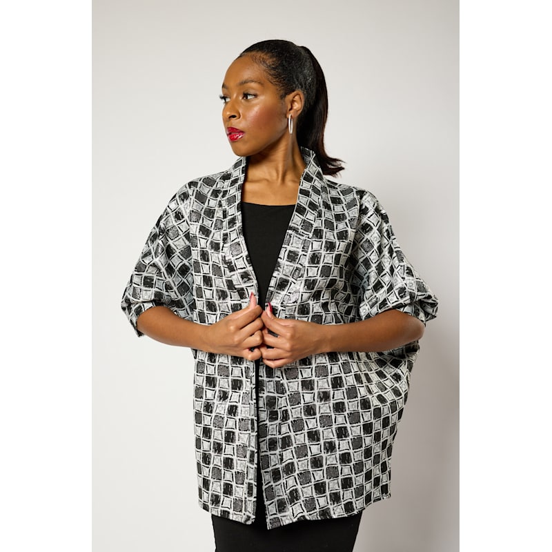 Thumbnail of Short Checkered Kimono Jacket image