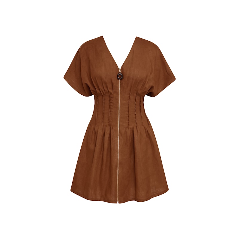 short brown linen dress Exquise - Chanelle - Brown, / 0 - Brown Nottingham Sruiluo Womens Long Sleeve Color:Terra Cotta Linen dress in a