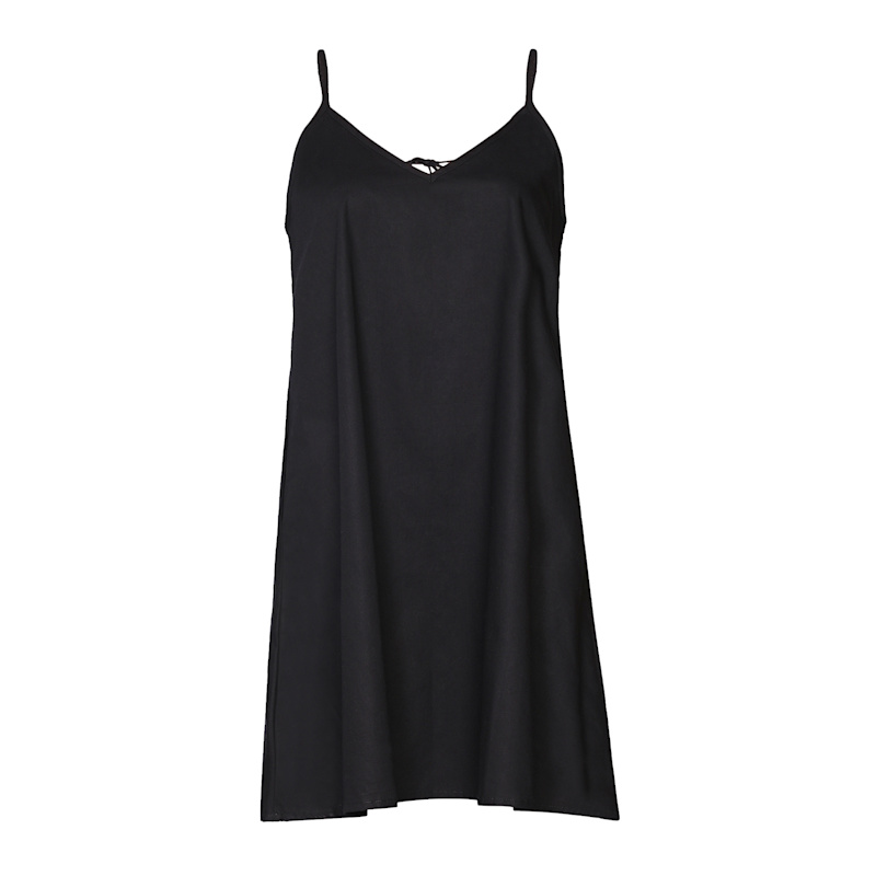 Women's Black Organic Cotton Sleeveless Mini A-Line Dress with Back Tie, Scoop Neck, Extra Small, Reistor