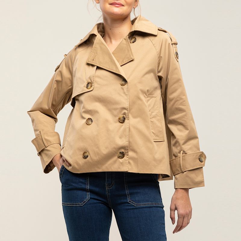 Short Trench Coat Style Double Breasted Jacket Camel