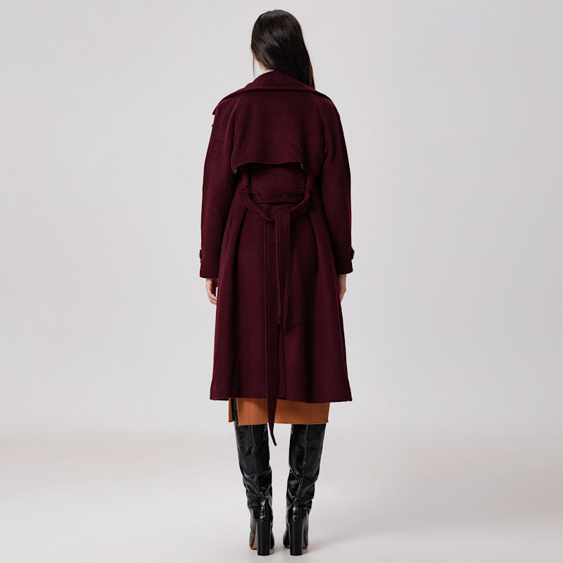 Thumbnail of Shoulder Flaps Woolen Coat - Burgundy image