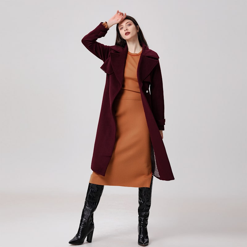 Thumbnail of Shoulder Flaps Woolen Coat - Burgundy image