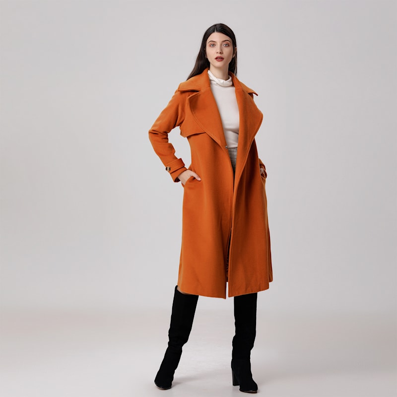 Shoulder Flaps Woolen Coat - Orange | Smart and Joy | Wolf & Badger