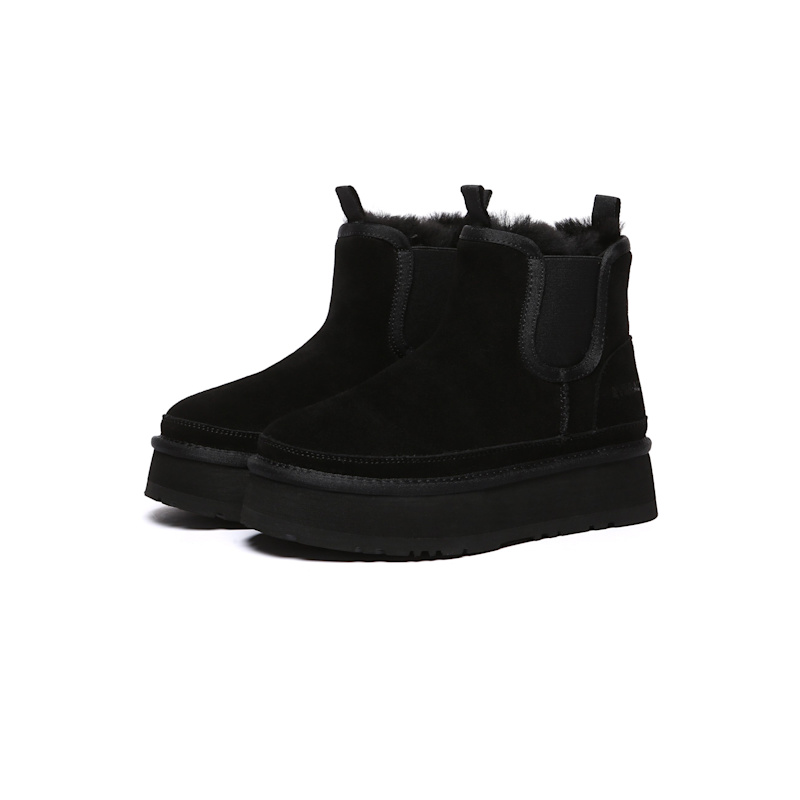 Thumbnail of Shoveler Leather Platform Short Chelsea Boots In Black image