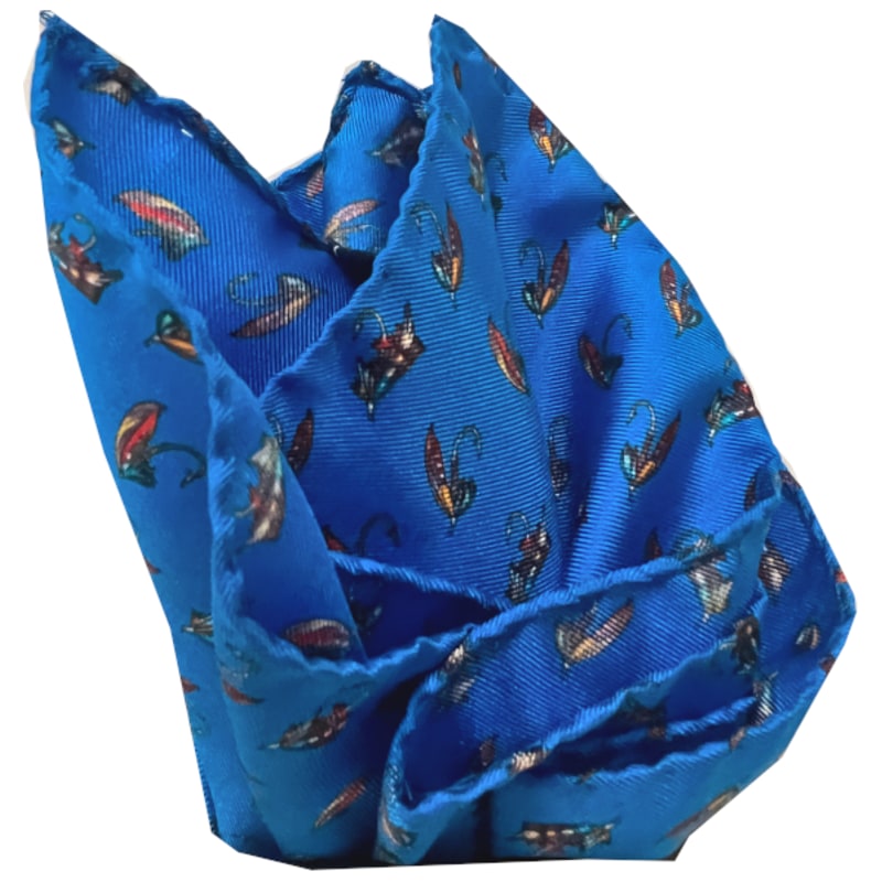 Show Me Your Fly Pocket Square In Blue | Lazyjack Press | Wolf & Badger
