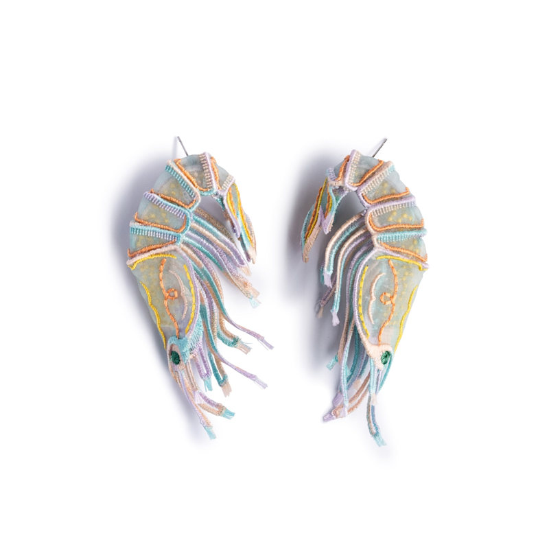 Shrimps Embroidery Earrings - Aqua | NANA WATANABE | Wolf