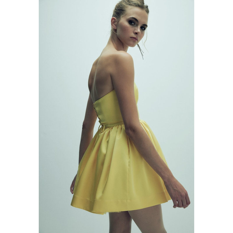 Thumbnail of Sibby Strapless Satin Mini Dress In Marigold image