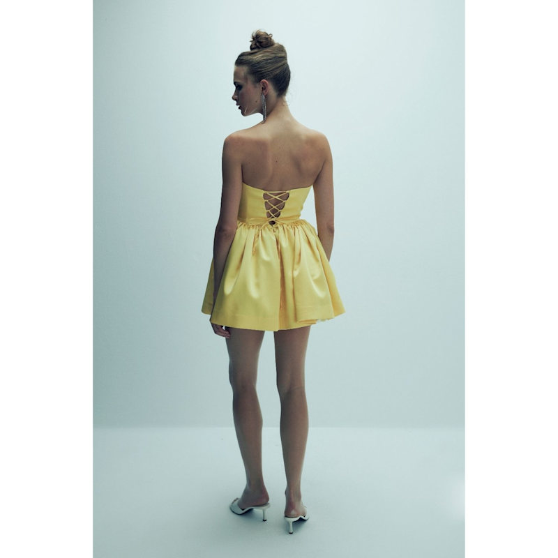 Thumbnail of Sibby Strapless Satin Mini Dress In Marigold image