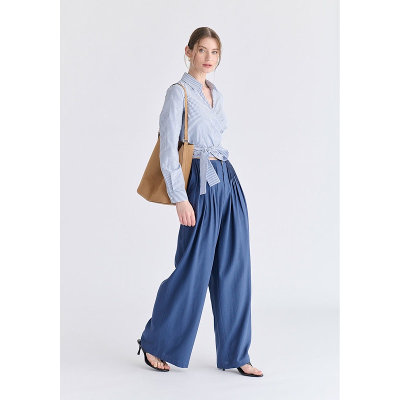 Thumbnail of Side Tie Wrap Blouse In Blue Stripes image