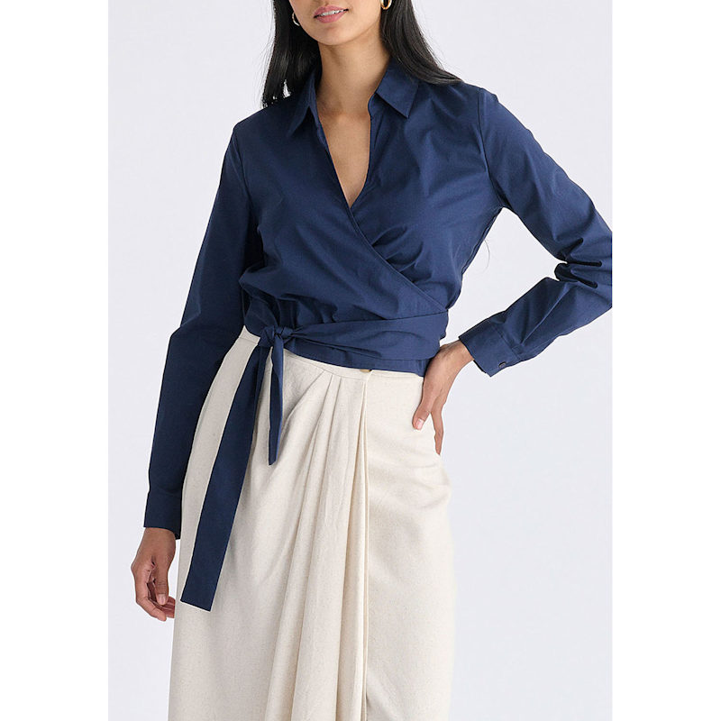 Thumbnail of Side Tie Wrap Blouse In Navy image