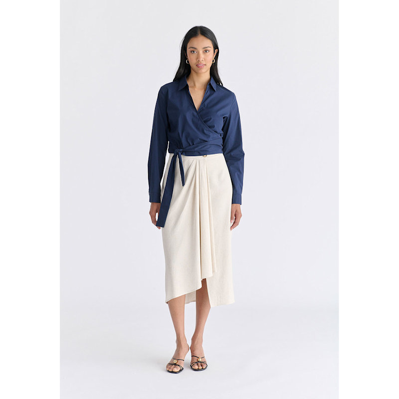 Thumbnail of Side Tie Wrap Blouse In Navy image