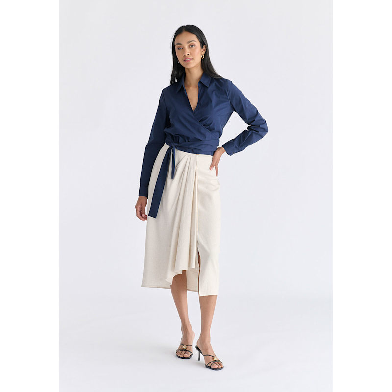 Thumbnail of Side Tie Wrap Blouse In Navy image