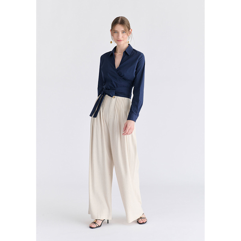 Thumbnail of Side Tie Wrap Blouse In Navy image
