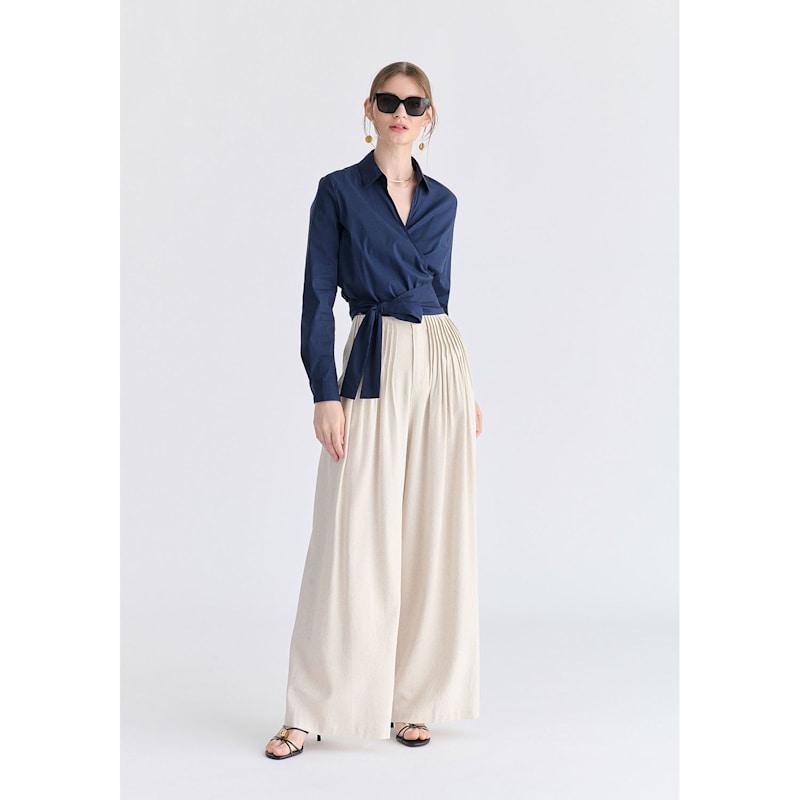 Thumbnail of Side Tie Wrap Blouse In Navy image