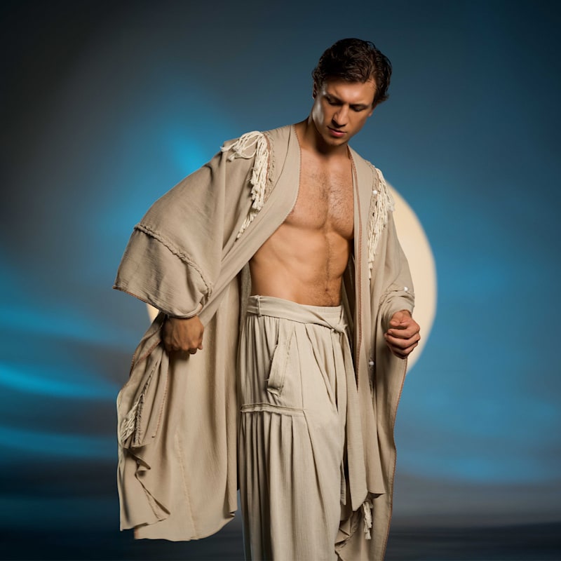 Thumbnail of Sidra Poncho Beige - Boho Unisex Cape Kimono image
