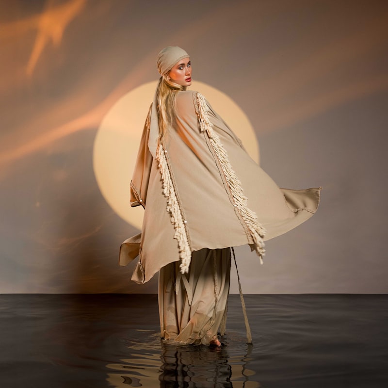 Thumbnail of Sidra Poncho Beige - Boho Unisex Cape Kimono image
